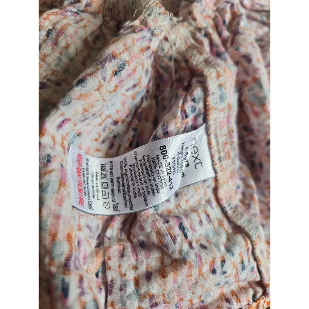 Next Kids Floral Cotton Dress Peter Pan Collar Orange Pink 4-5 Years 800-522-412 - Picture 6 of 6
